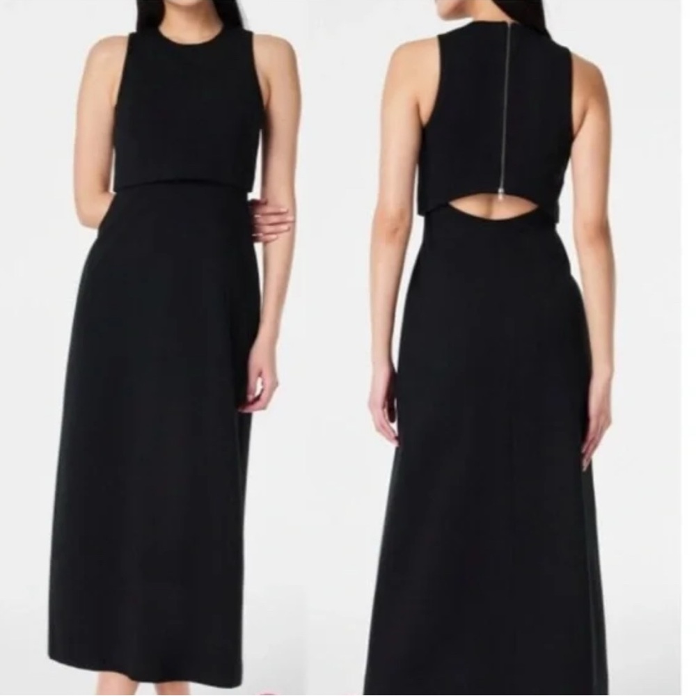 Spanx Ponte Fitted Midi Black Sleeveless Dress NEW